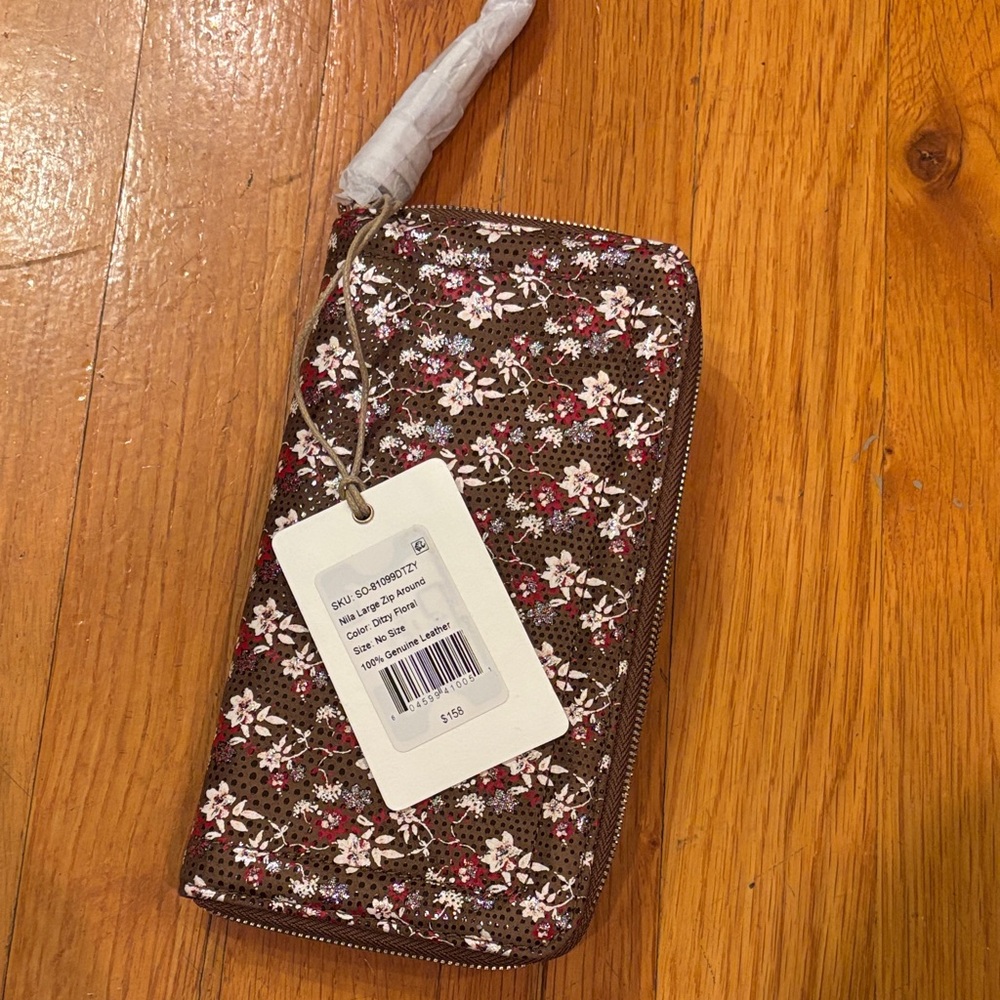 Hobo Nila Large Zip Around Ditzy Floral Brown Leather Wallet New - Picture 5 of 5